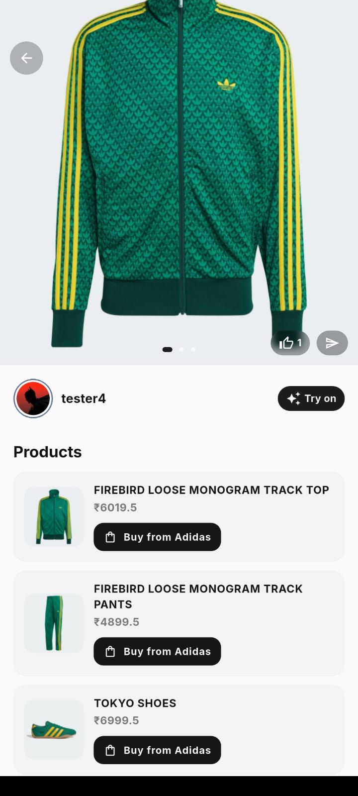 LayerOn product breakdown buy page with try-on options
